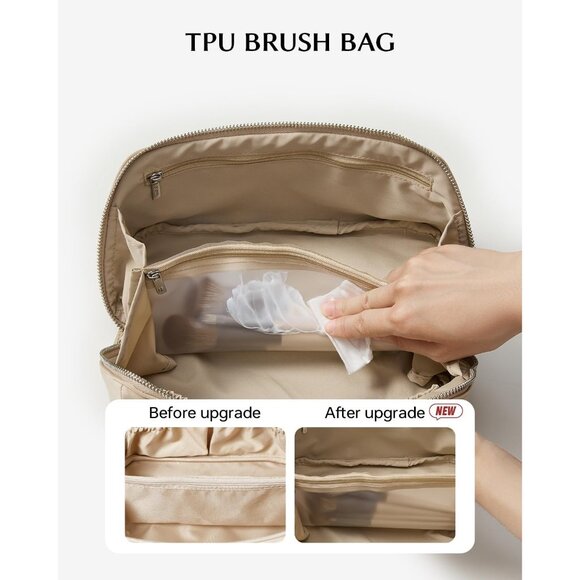 Women AI Beige Large Capacity Cosmetic Travel Makeup Waterproof Portable Bag - Picture 3 of 5